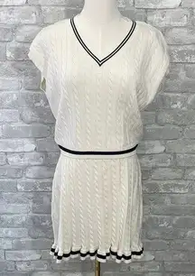 Willow & Wind White Cable Knit Skirt Set with Black Trim