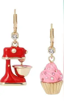 Betsey Johnson Cupcake Cherry Pie Stand Mixer Mismatched Earrings