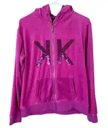 Kardashian Kollection Velour Hoodie Womens Size M Pink KK‎ Sequined Zip Y2K 00s