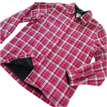LL Bean Pink Plaid Fleece Lined Flannel‎ Shirt Jacket Shacket MEDIUM
