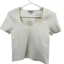 Madewell  Ottoman Crop Sweater Tee Top Slim Fit Ribbed Knit White Small NWT