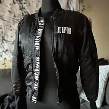 Forever 21 Black Bomber Jacket with 'Au Revoir' Detail