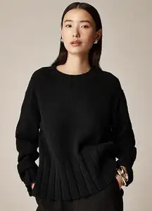 NWT J. Crew Marina Sweater in Textured Cotton Blend Black Chunky Knit
