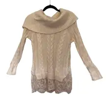 Knox Rose Cable Knit Cowl Neck Cottagecore Womens Sweater Sz S Lace Boho Cozy