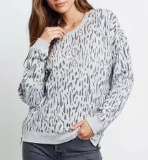 Rails Marlo Pullover Sweater Size Large Gray Abstracted Cheetah Fleece Side Zip
