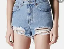 Topshop moto mom cutoff high waisted denim jean hot shorts size 6 cutoff frayed‎