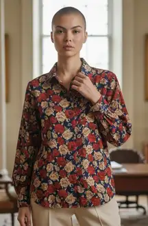 Vintage Oscar de la Renta 16 Floral Top Holiday Western Formal Designer Bold 80s