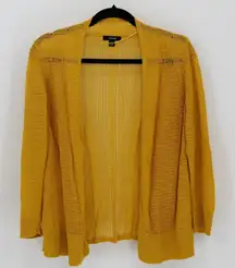 Alfani $78 Petite Medium Mustard Yellow Open Knit Linen Blend Boho‎ Cardigan