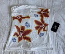 SUUKSESS flower and butterfly foldover tube top 