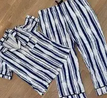 Katie Kime blue white striped cotton pajama SET size XL