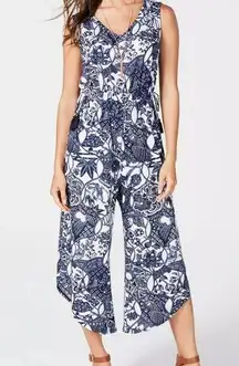 Style & Co Small Cropped Jumpsuit Floral Sleeveless V-Neck Stretch Elastic Waist