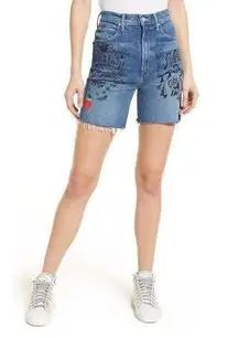 Mother Women's Blue Smokin' Short High-Waist Frayed Cut-Off Shorts Size 24 NWT