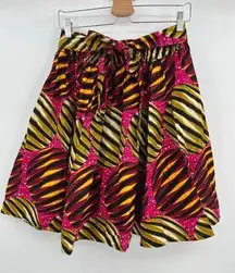 Look At Me Flare Skirt One Size Pink Yellow African Print Elastic Waist