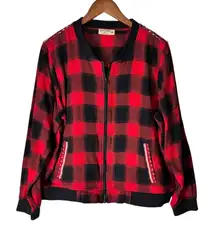 Ruff Hewn Red Buffalo Plaid Bomber Jacket Tribal Trim XL