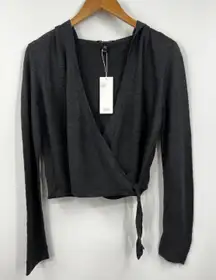 Eileen Fisher Organic Linen Knit Wrap Cropped Hoodie Sweater XXS