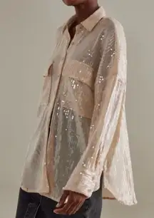 NWT Pilcro Anthropologie sold out spring ivory cream sequin button up shirt