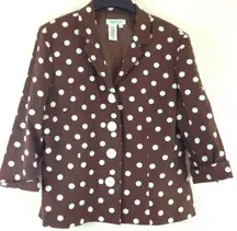 Coldwater Creek Brown White Polka Dot 3/4 Sleeve Blazer