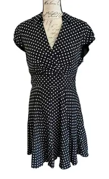 Betsey Johnson Black White Polka Dot V Neck Dress Size 12