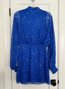 Blue Sequin Balloon Sleeve Dress