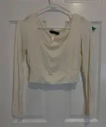 Final Touch Cowl Neck Crop Top Long Sleeve Made in USA Cream Size‎ M