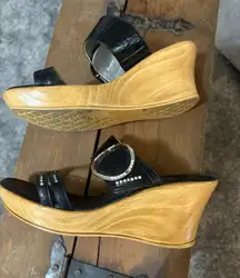 Size 8 Wedge Slip In Sandal, Black With bling
