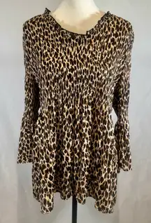 Chloe + Renee leopard animal print long sleeves babydoll top size large