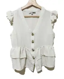 Hayden Tiered Button‎ Front Top Size S V-Neck Ruffle Cropped Ivory Boho