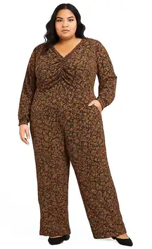 Torrid Studio Knit Long-Sleeved Wide Leg Jumpsuit womens plus sz 4X black floral