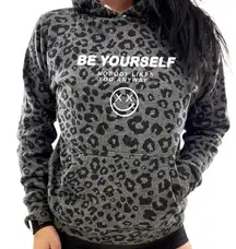 Salty Savage Be Yourself Leopard Print Pullover Sweatshirt Hoodie in Gray Unisex