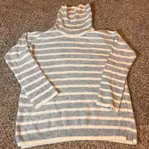 LOFT‎ Striped Turtleneck Sweater Women's Size S Gray White Cozy Knit Pullover