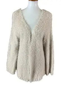 Subdued Beige Fluffy Knit Open Front Cardigan Soft Cozy One Size