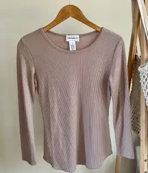 Waffle Knit Thermal Long Sleeve Top in Blush Taupe - S