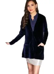 Evy Tree Women's Velour Cardigan Navy Blue Size Small