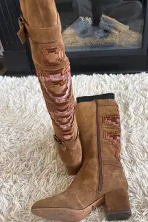 Gianni Bini Suede Embroidered Knee High BoHo Southwestern Boots Women 6.5