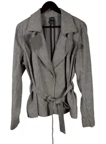 Saks Fifth Avenue Linen Blend Belted Jacket Size 14 Tailored Neutral Blazer