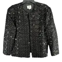 FA Chatta Vintage Sequin Jacket L Black Evening Cocktail Glam USA Union Made