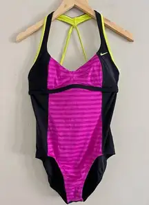 Nike women’s racerback one piece swim suit pink green combo