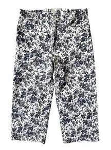 J. Crew Denim Slim Wide Leg Cropped Blue Floral Print Jeans Size 32