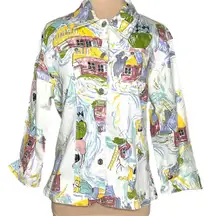 Ultimate Designs White Multi-Coloured Abstract Print Jacket Vintage Size Medium