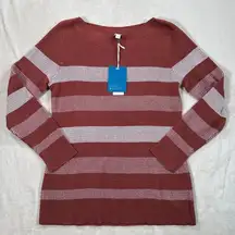 Market & Spruce Women's Large Rust/White Cotton Blend Waffle Stitch Sweater