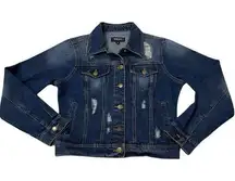 Black Label by C'Est Toi Distressed Denim Jean Jacket - Blue - Small