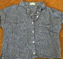 Altar'd State Women's Striped Short Sleeve Button-Up Shirt Size S Blue & White