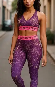 Zumba Womens Activewear Hyper Melt Metallic Sports Bra &  Pants Set XS S Purple