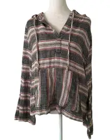 Roxy cream, black & red striped knit hooded pullover top size M