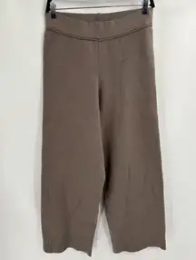 ZARA Knit Wide Leg Pants Brown Fleece Textured Ribbed Hem Pull-On Lounge Small