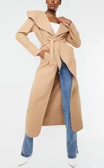 PrettyLittleThing Camel Mara Length Oversized Waterfall Belted Coat Sz L