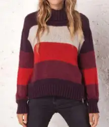 Wooden Ships Sweater Colorblock Cowl Neck Zipper Hem Wool blend Red Size X/S