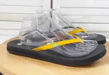 Sanuk Yoga Joy II Flip Flop Sandals Yellow Black Women Size 9