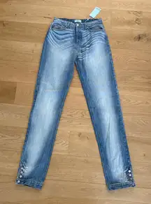 Revice Denim Jeans Button Hems Wave Whiskers Hunter Size 28 Blue Current