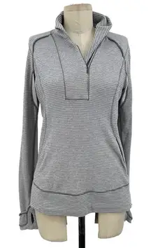Lululemon‎ Think Fast Pullover Heathered Slate Tonka Stripe Gray Size 8